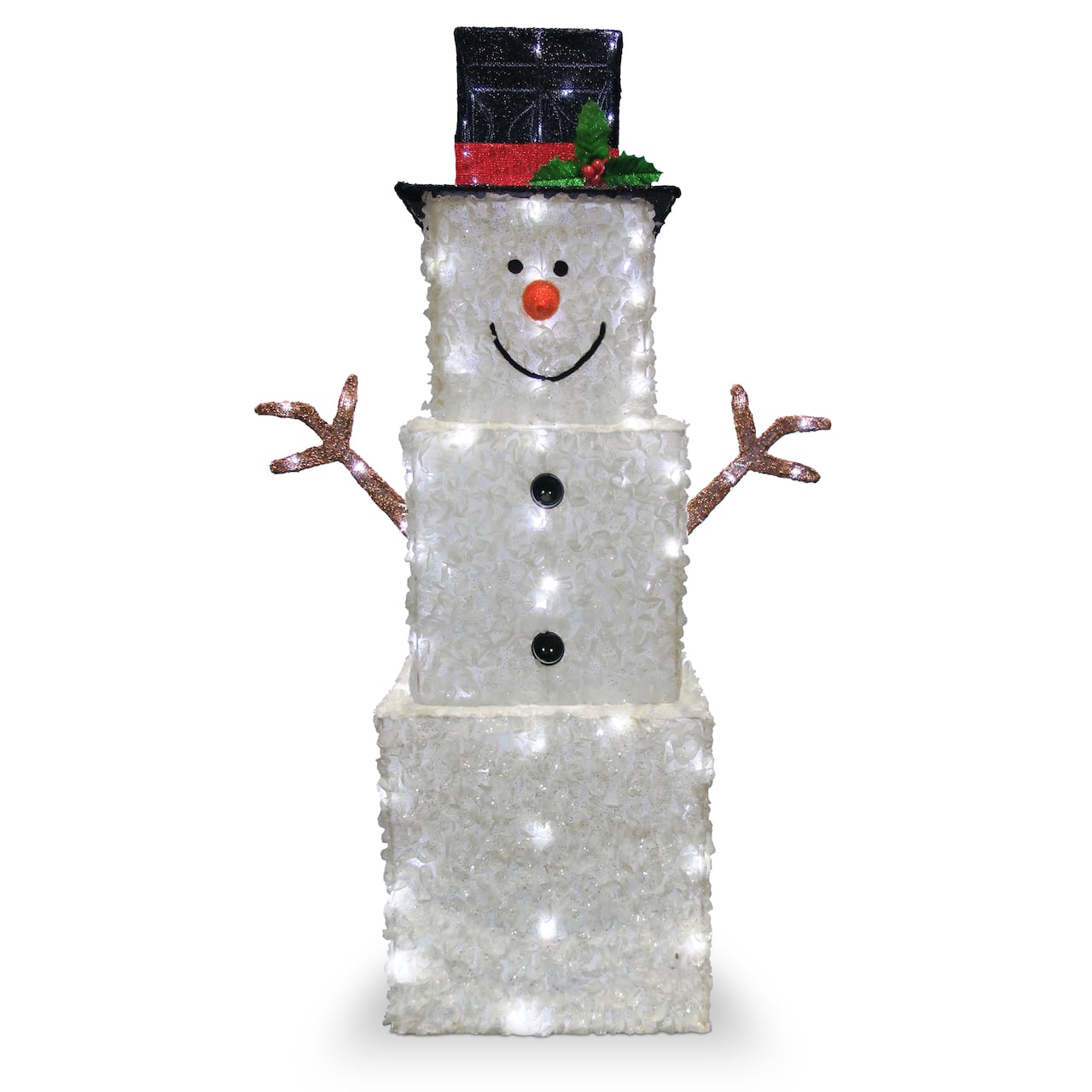 42" Glitter Square Snowman, White LED Lights